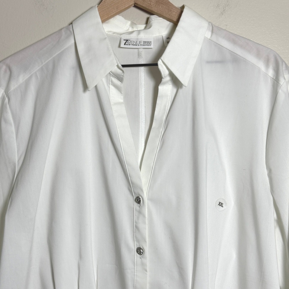 7th Ave NY & Co NEW Womens Button Up Shirt XXL White Jewel Buttons Office Career - Picture 5 of 9